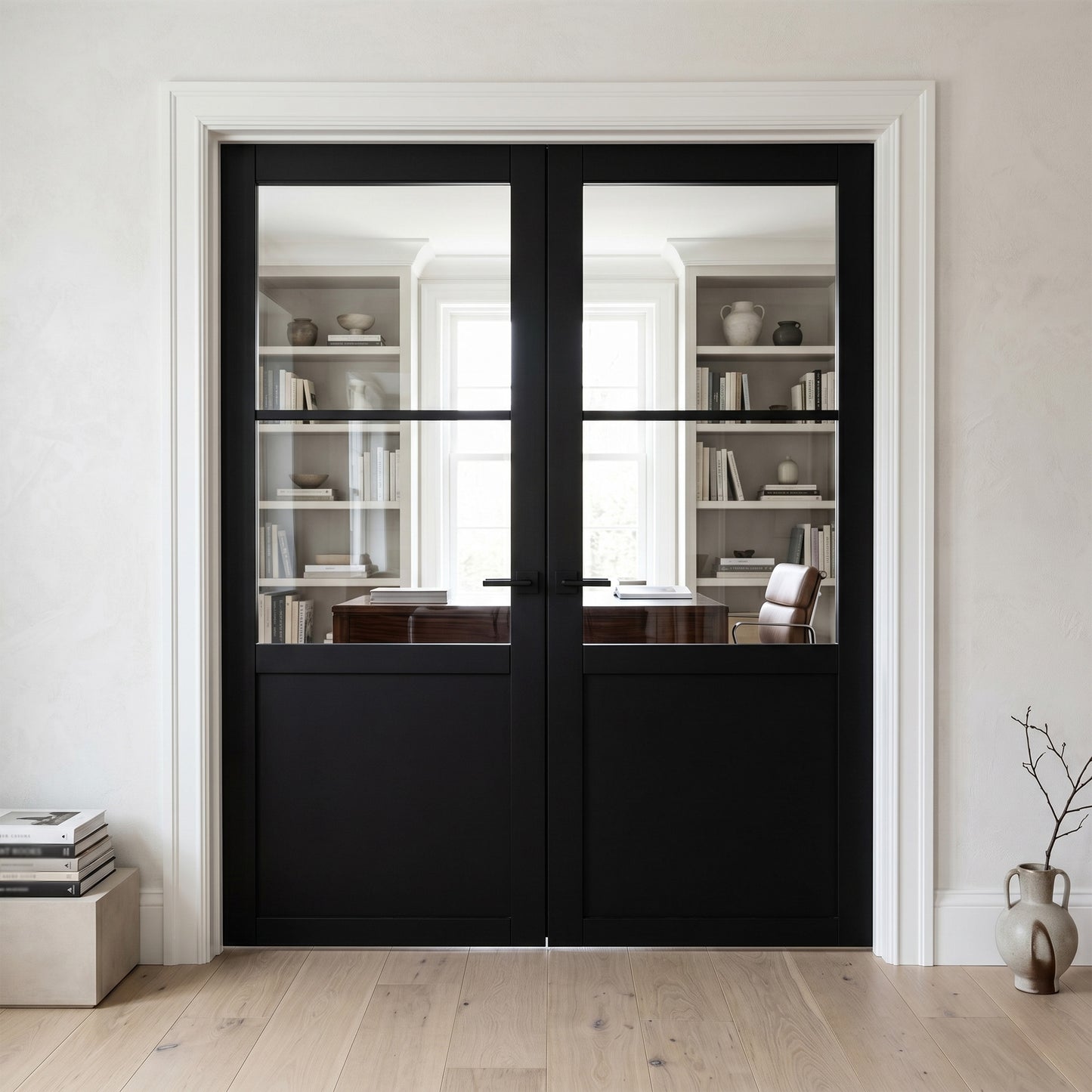 Jet Black Internal Fully Finished Industrial Studio 1 Panel 2 Light Clear Glass French Door