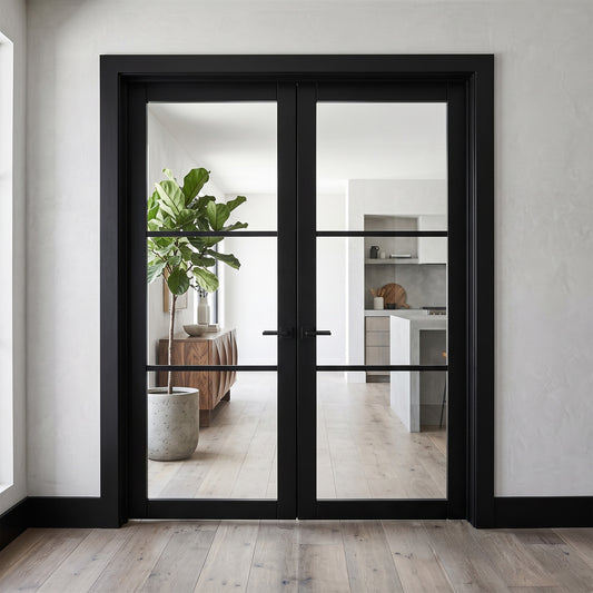 Jet Black Internal Fully Finished Industrial Studio 3 Light Clear Glass French Door
