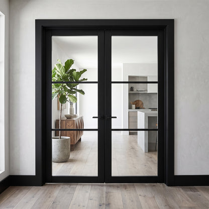 Jet Black Internal Fully Finished Industrial Studio 3 Light Clear Glass French Door