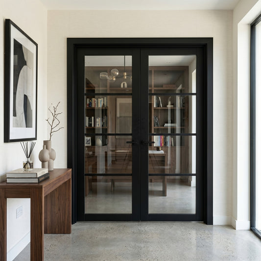 Jet Black Internal Fully Finished Industrial Studio 4 Light Clear Glass French Door