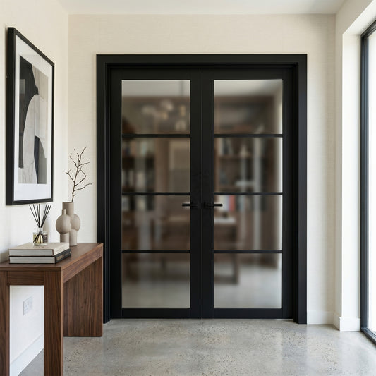 Jet Black Fully Finished Industrial Studio 4 Light Frosted Glass Internal French Door