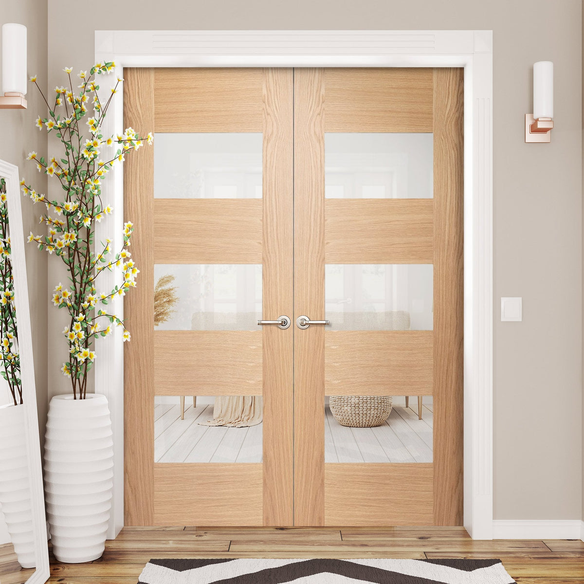 Internal Oak Fully Finished Edison 7P 3 Light Glazed Pair Door (121360)