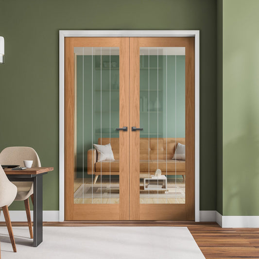 Internal Oak Fully Finished Farley 1 Light Obscure Lined Glazed Pair Door (121365)