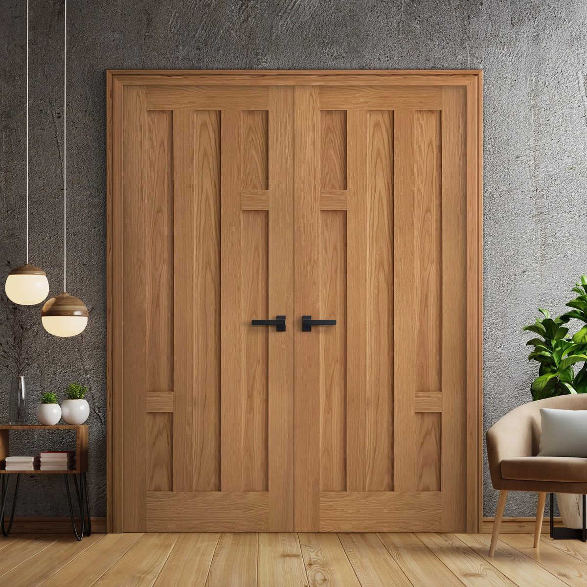 Internal Oak Fully Finished Stamford 5 Panel Pair Door (121371)