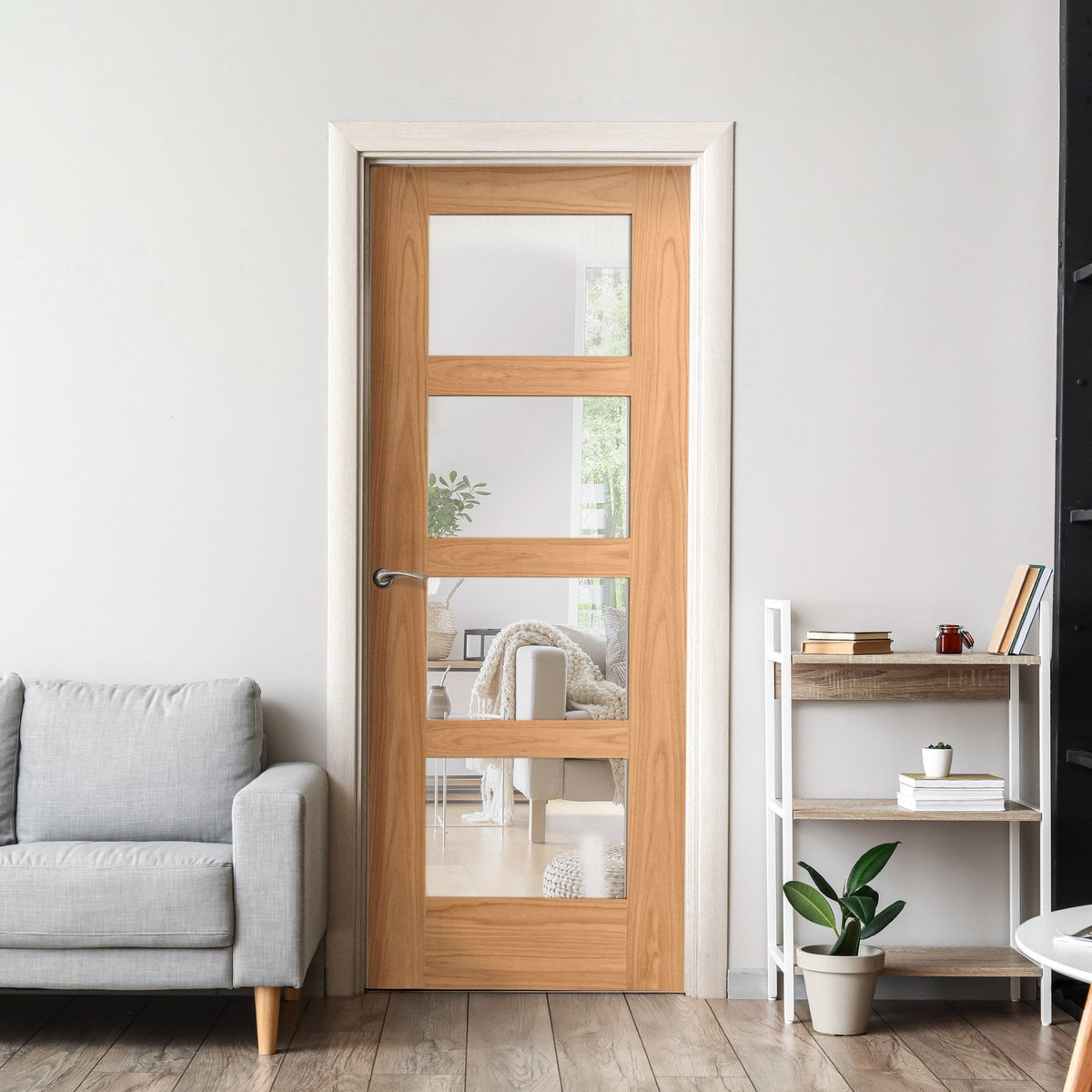 Oak Internal Unfinished Shaker 4 Light Clear Glass Door (51738)