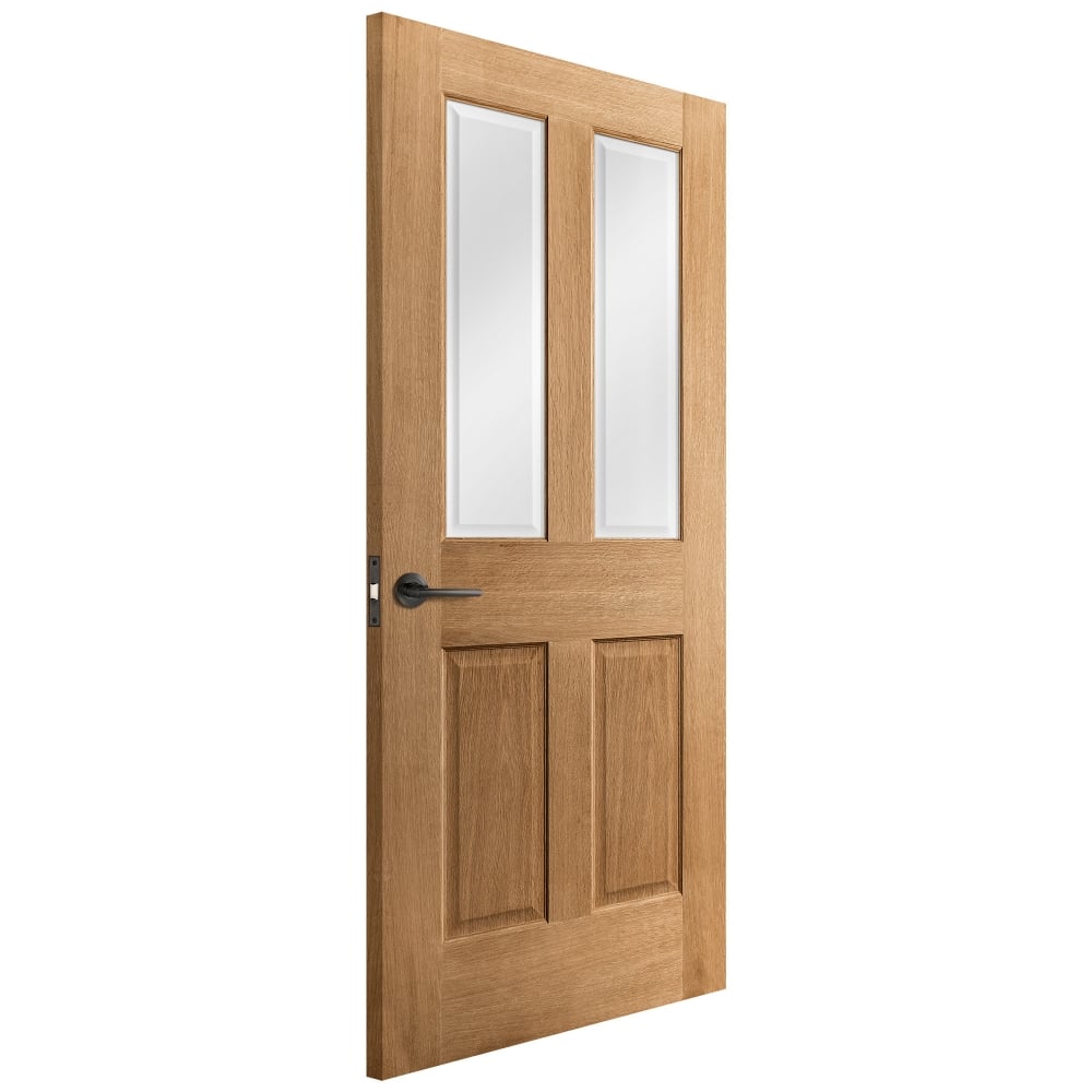 Oak Internal Unfinished Traditional Victorian 2 Panel 2 Light Bevelled Clear Glass Door (51746)