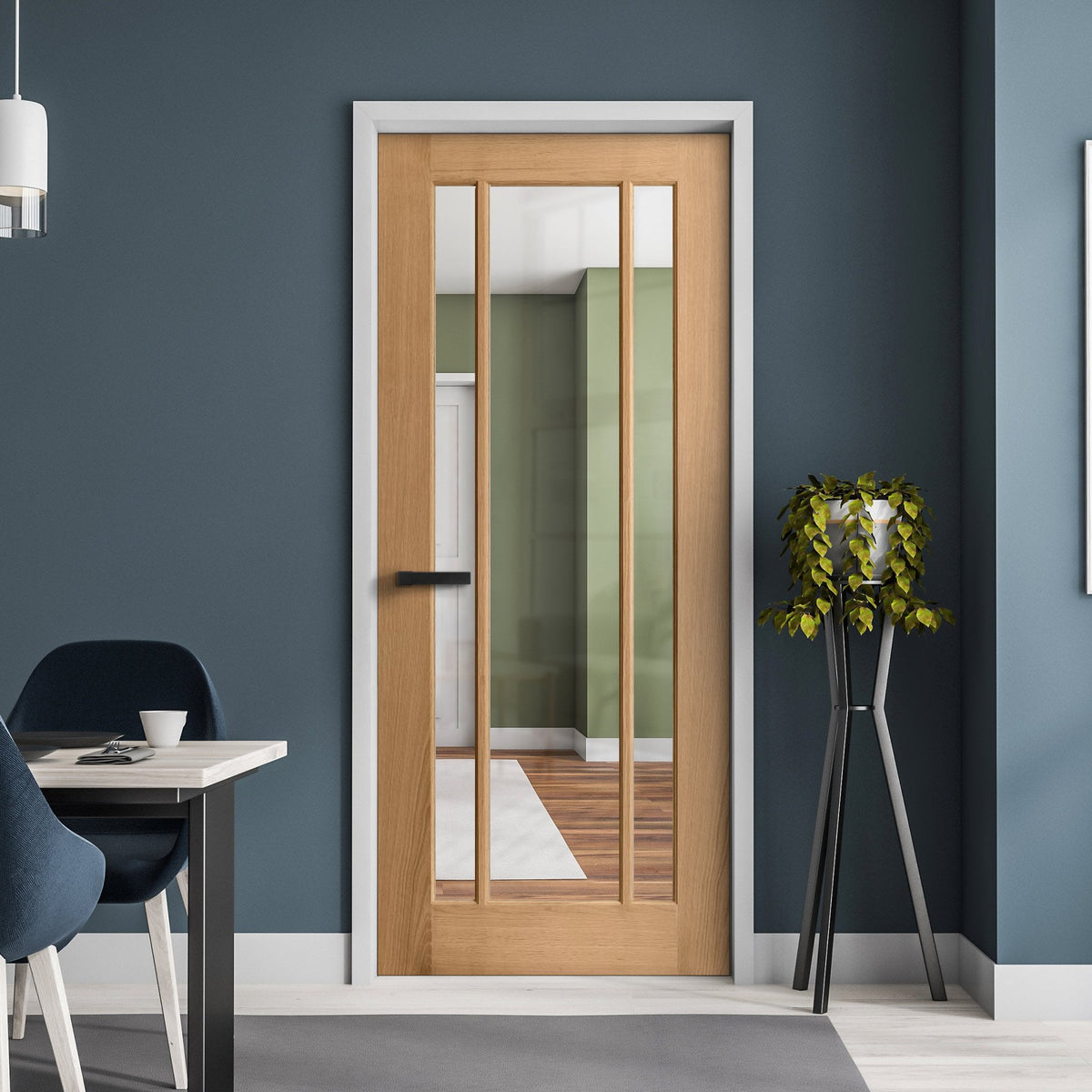 Oak Internal Unfinished Toledo 3 Light Clear Glass Door (51749)