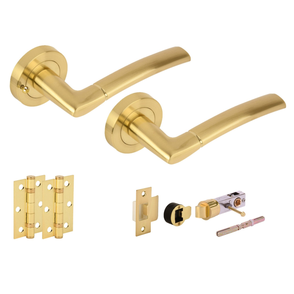 Orbit Round Rose Lever Door Bathroom Handle Set - Satin Brass