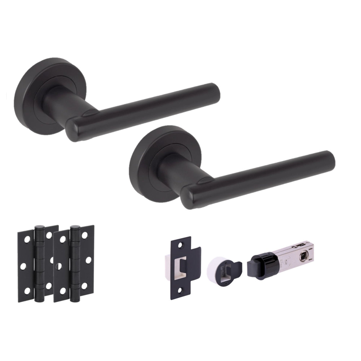 Solus Round Rose Lever Door Handle Set - Matt Black