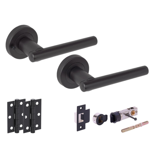 Solus Round Rose Lever Door Bathroom Handle Set - Matt Black