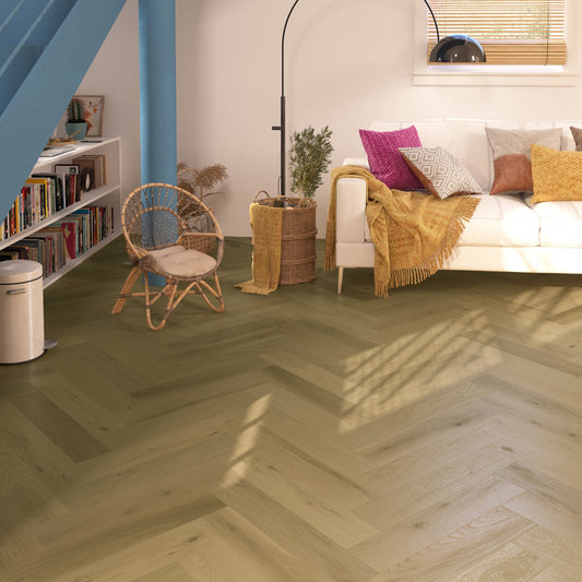 Dune Oak Herringbone - HydroShield Waterproof Engineered Real Wood Flooring