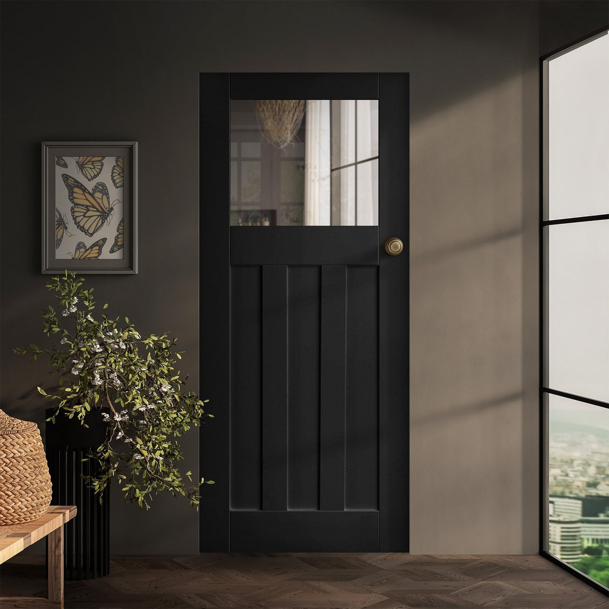 Black Internal Fully Finished Oak DX Clear Glass Door (121609)