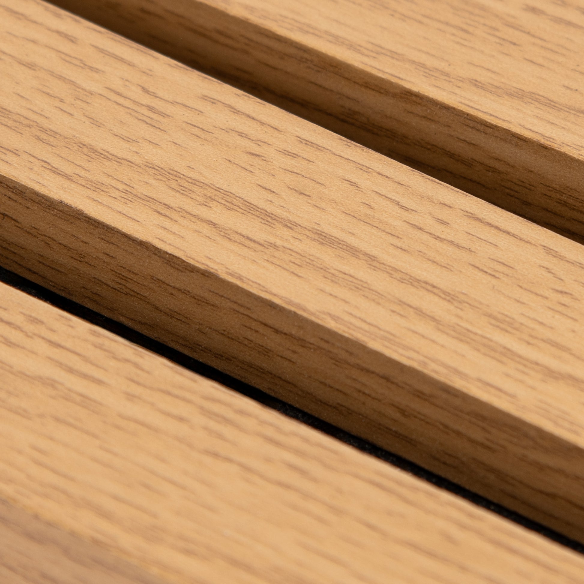 Golden Oak Acoustic Panelling close-up showing the 3 sided veneer