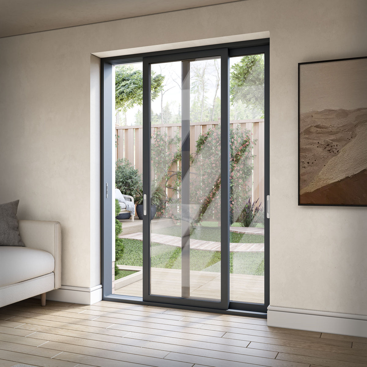 Matt Grey Aluminium Clear Glass External Sliding Patio Door