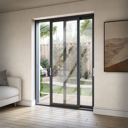 Matt Grey Aluminium Clear Glass External Sliding Patio Door