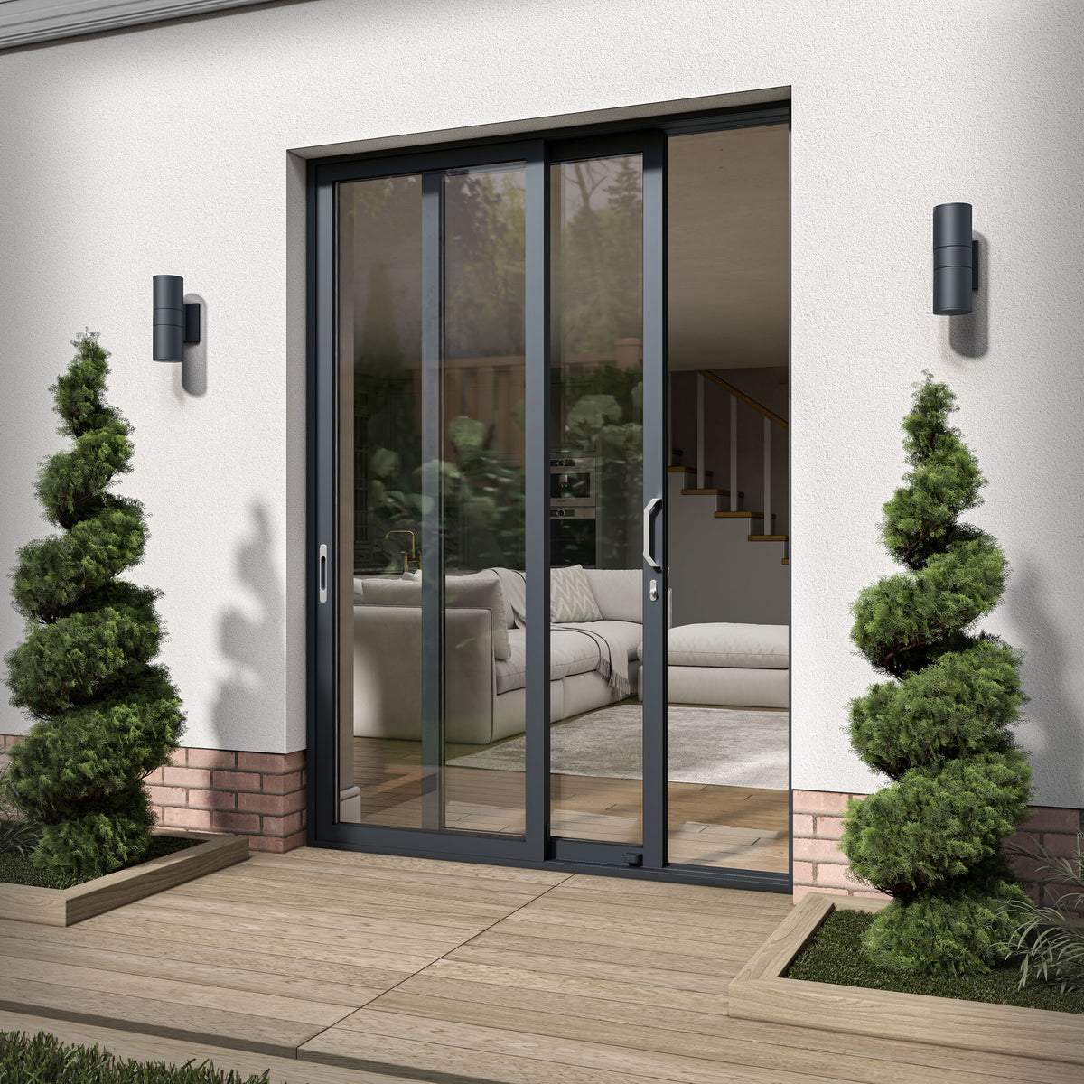 Matt Grey Aluminium Clear Glass External Sliding Patio Door