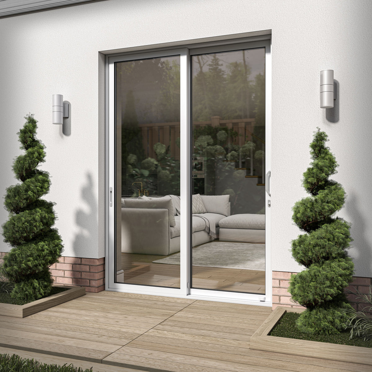 White Aluminium External Clear Glass Sliding Patio Door