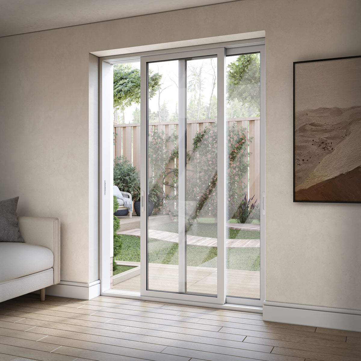 White Aluminium External Clear Glass Sliding Patio Door