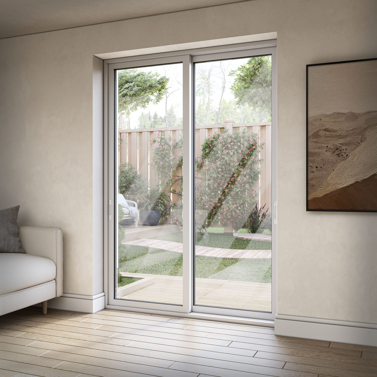 White Aluminium External Clear Glass Sliding Patio Door