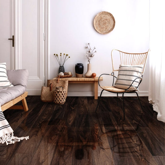 Rich Walnut - Glamour 12mm High Gloss Laminate Flooring