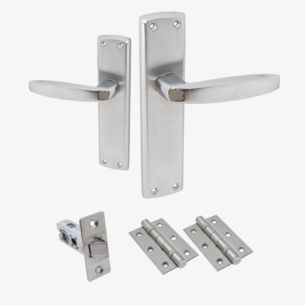 Deco Lever on Backplate Door Handle Set - Polished Chrome / Satin Chrome