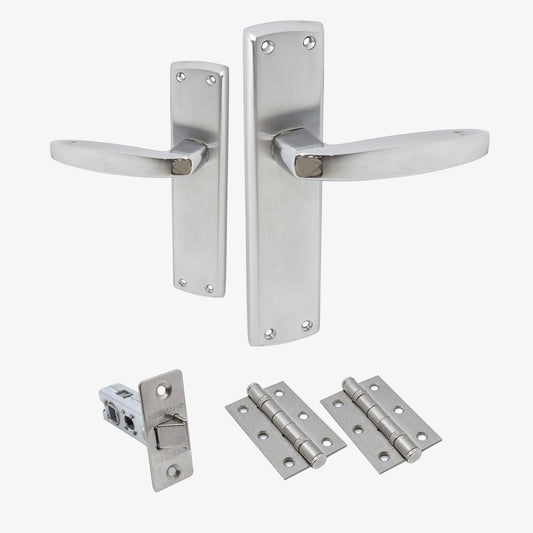 Deco Lever on Backplate Door Handle Set - Polished Chrome / Satin Chrome