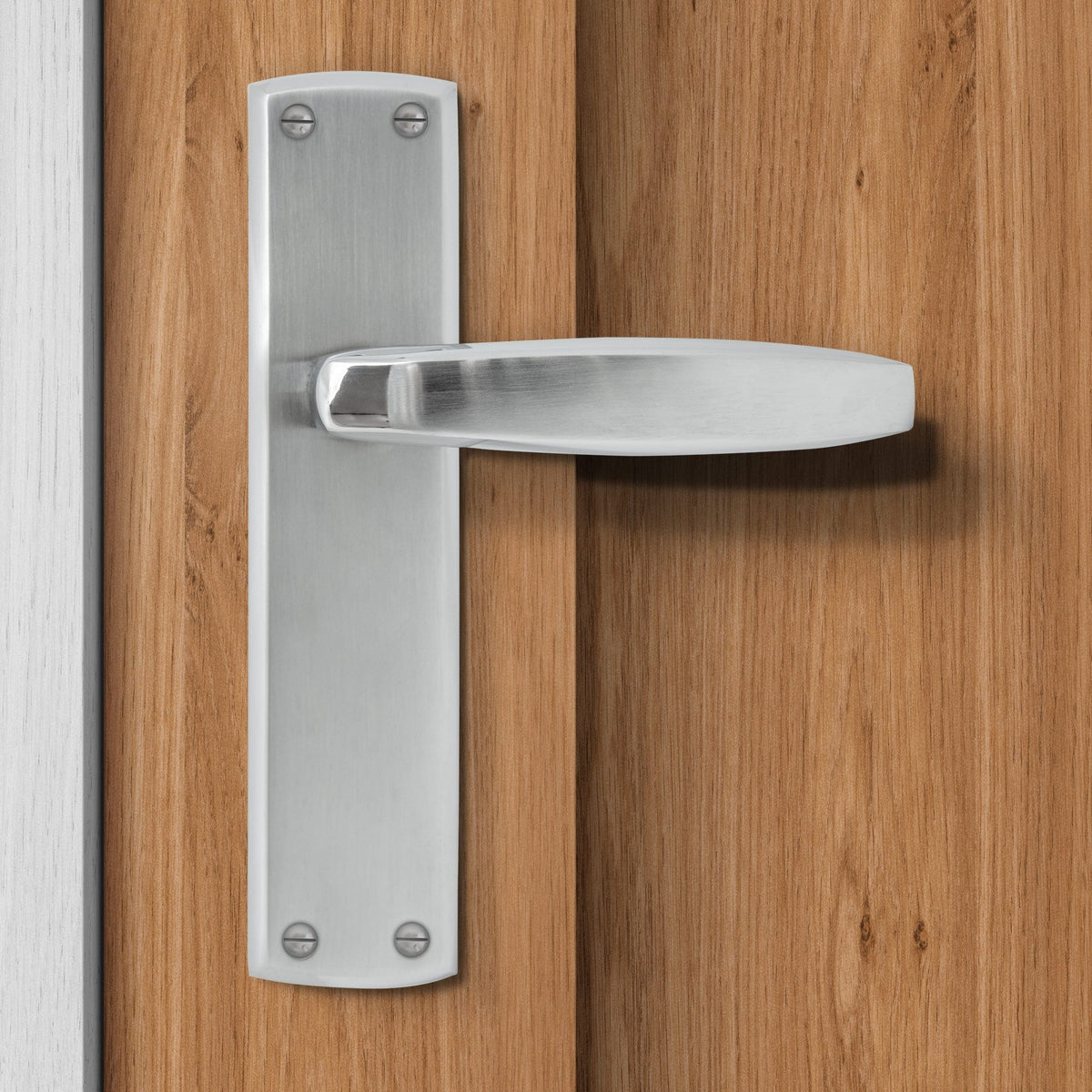 Deco Lever on Backplate Door Handle Set - Polished Chrome / Satin Chrome
