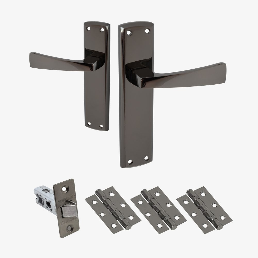 Ritz Lever on Backplate Fire Door Handle Set - Black Nickel