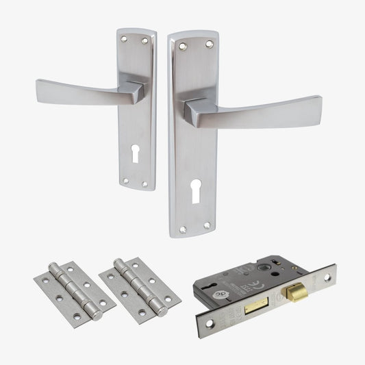 Ritz Lever and Lock on Backplate Bathroom Door Handle Set - Polished Chrome / Satin Chrome