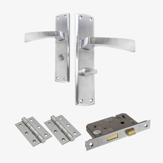 Ritz Lever on Backplate Bathroom Door Handle Set - Polished Chrome / Satin Chrome