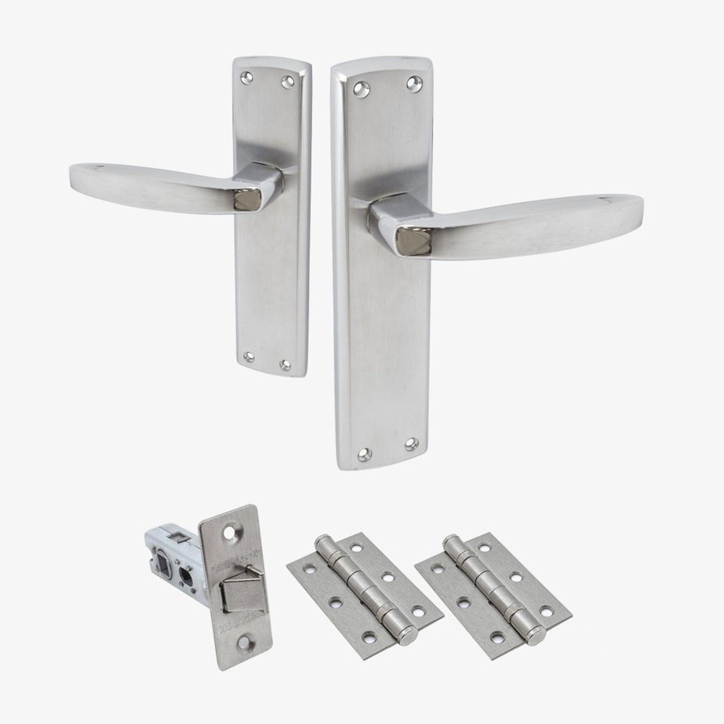 Deco Lever on Backplate Fire Door Handle Set - Polished Chrome / Satin Chrome