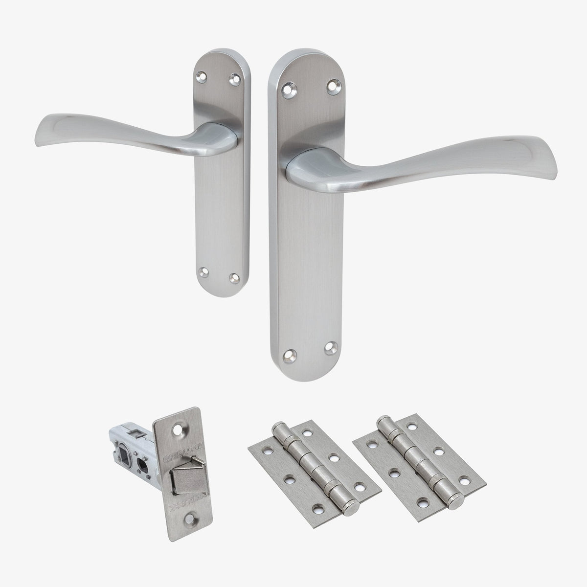 Scimitar Lever on Backplate Door Handle Set - Satin Chrome