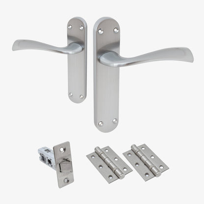 Scimitar Lever on Backplate Door Handle Set - Satin Chrome