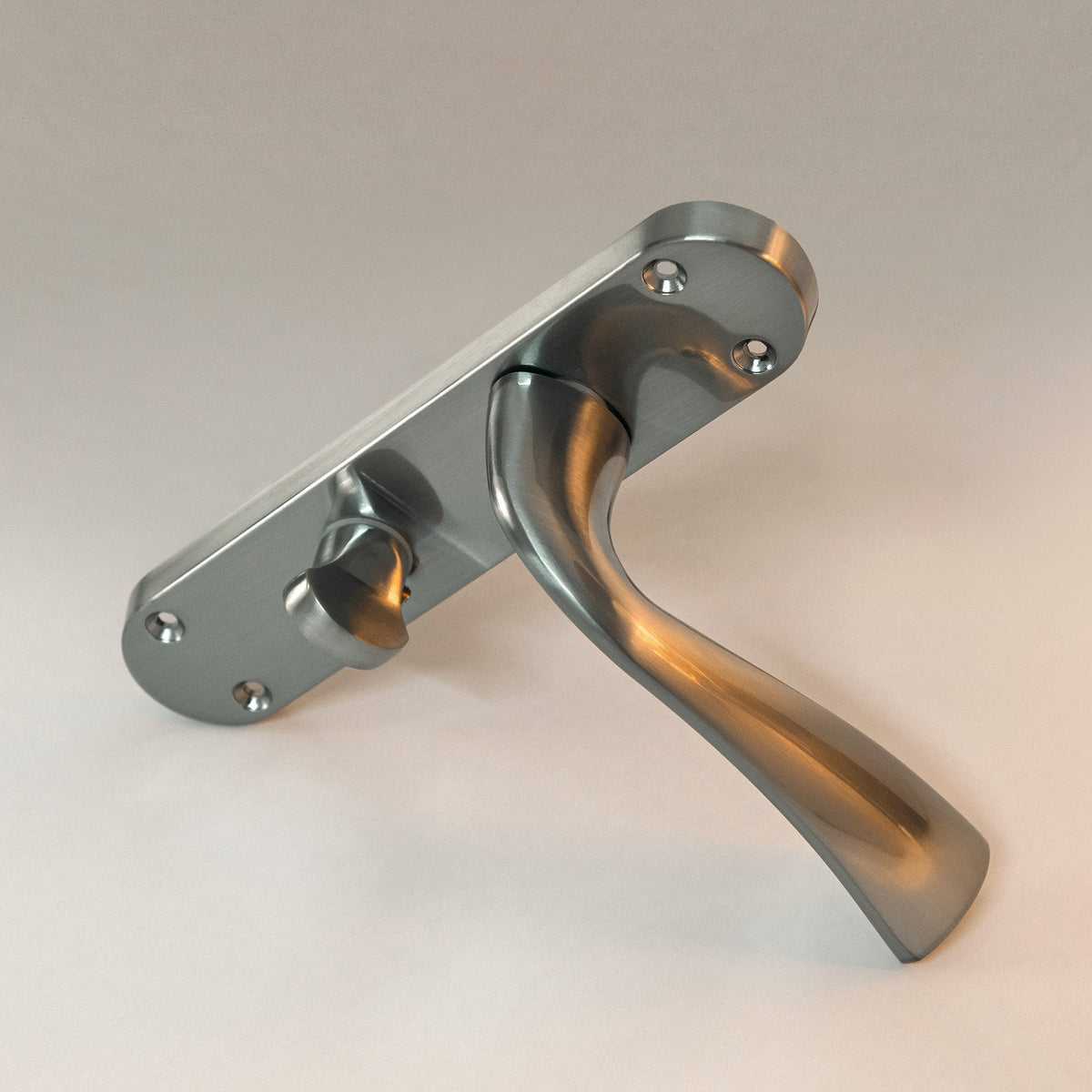 Scimitar Lever on Backplate Bathroom Door Handle Set - Satin Chrome