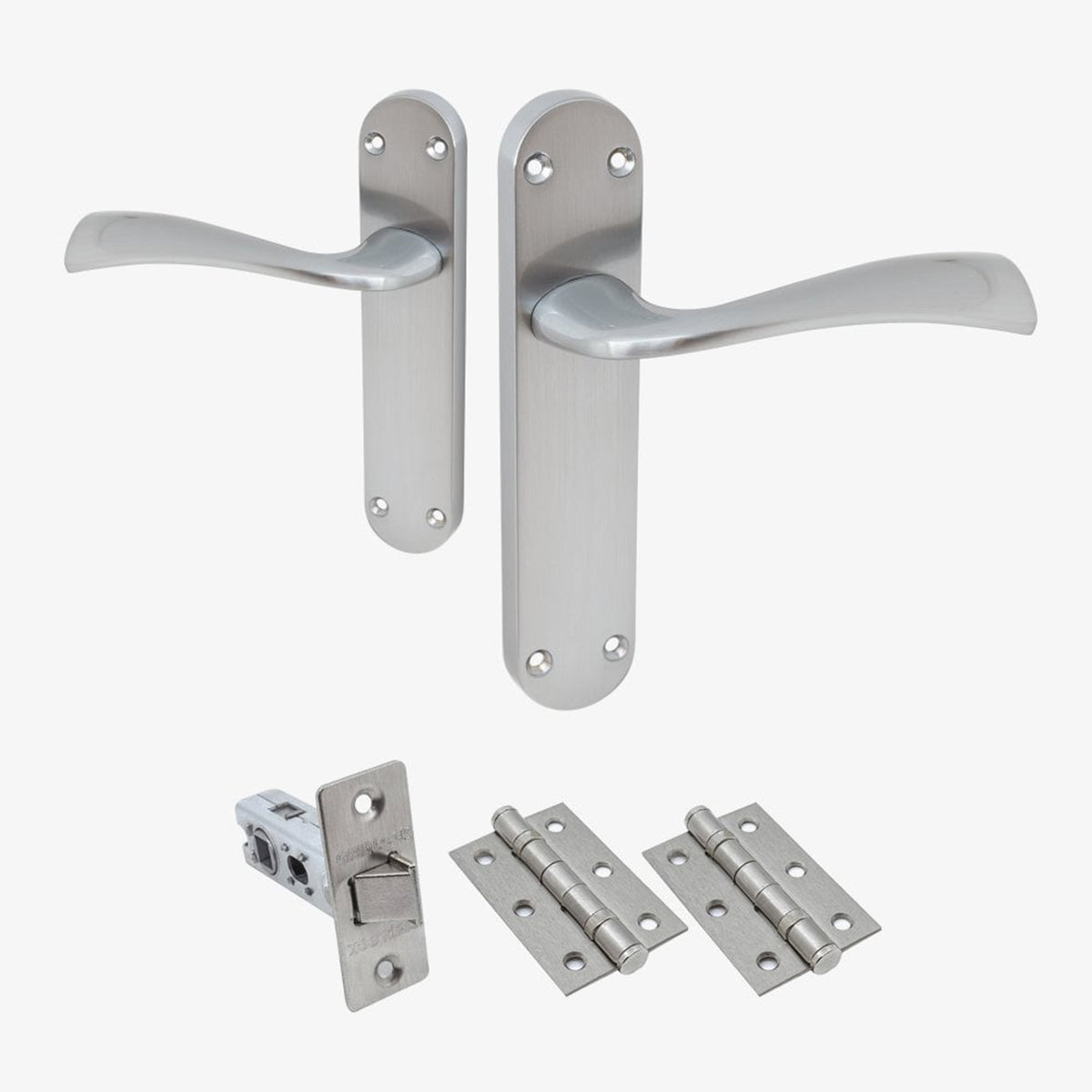 Scimitar Lever on Backplate Fire Door Handle Set - Satin Chrome