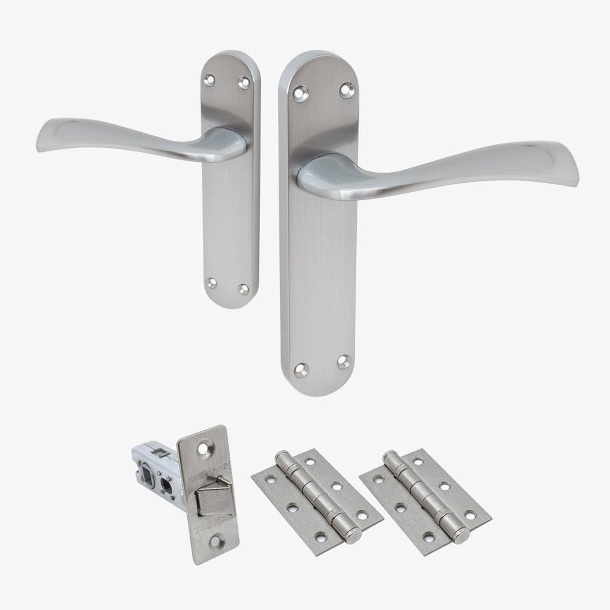 Scimitar Lever on Backplate Fire Door Handle Set - Satin Chrome