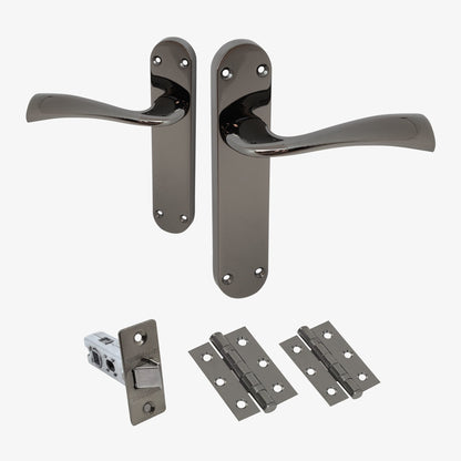 Scimitar Lever on Backplate Door Handle Set - Black Nickel