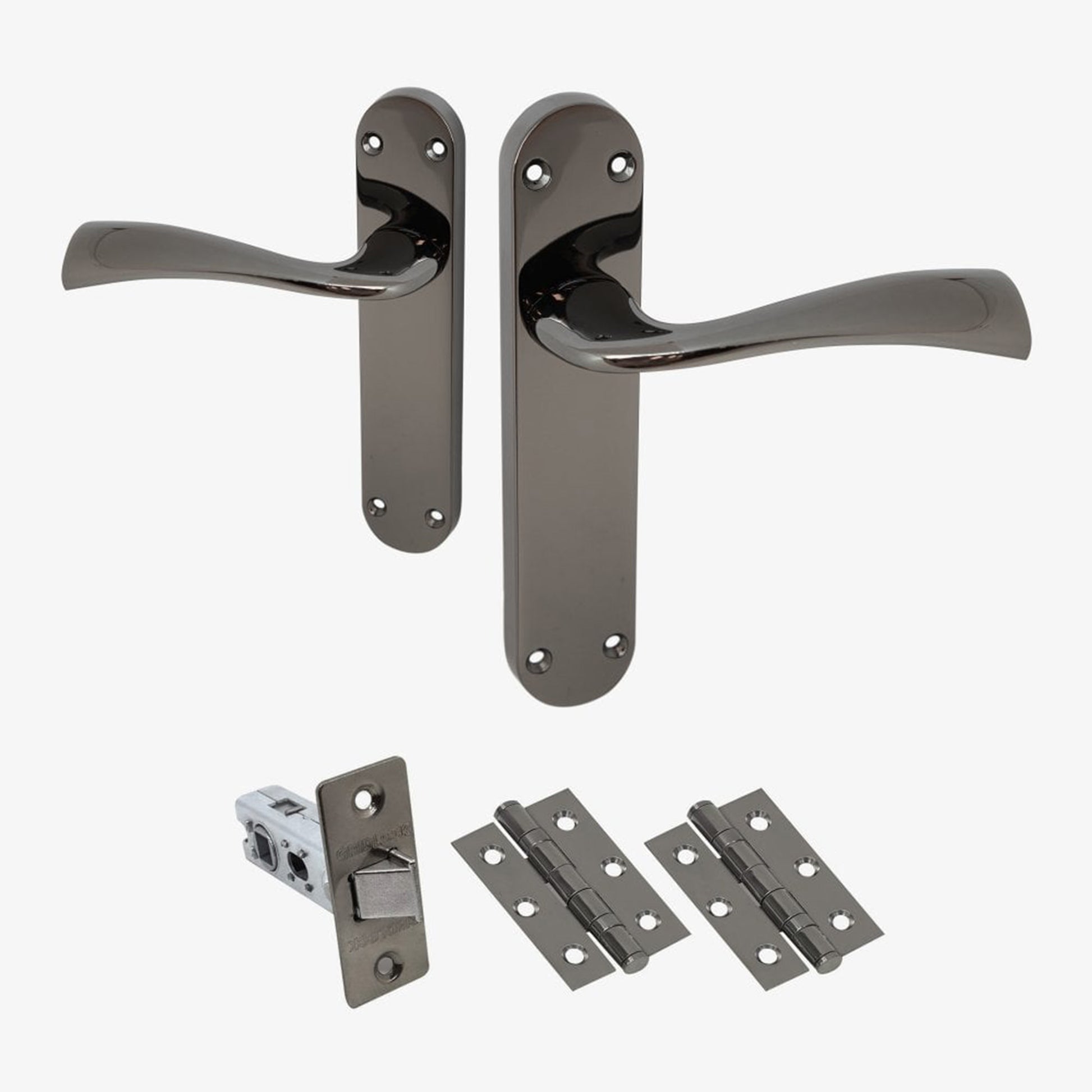 Scimitar Lever on Backplate Fire Door Handle Set - Black Nickel