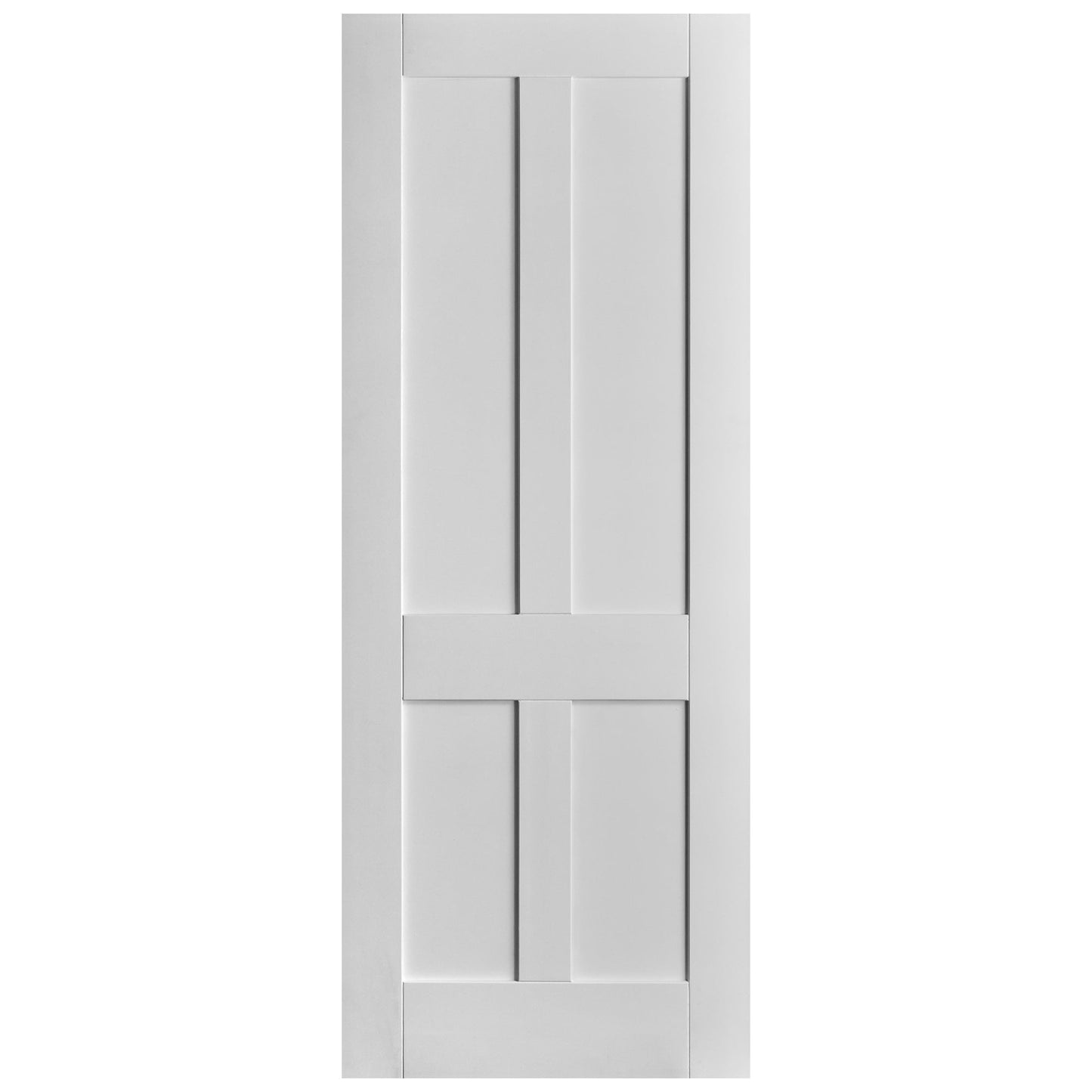 White Primed Victorian Shaker 4 Panel Bypass Sliding Door - Black Face Mounted
