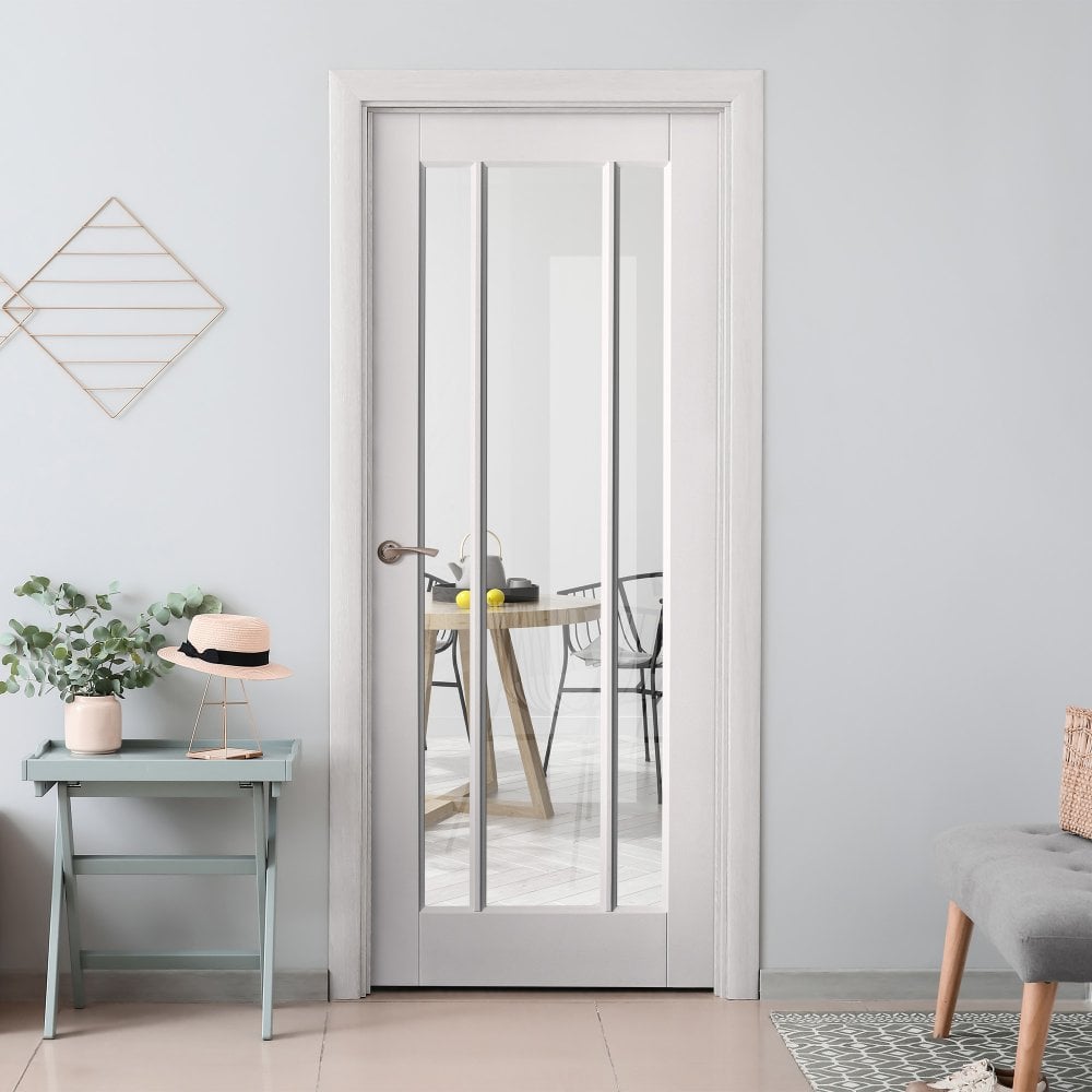 White Internal Primed Toledo 3 Light Clear Glass Door (51789)
