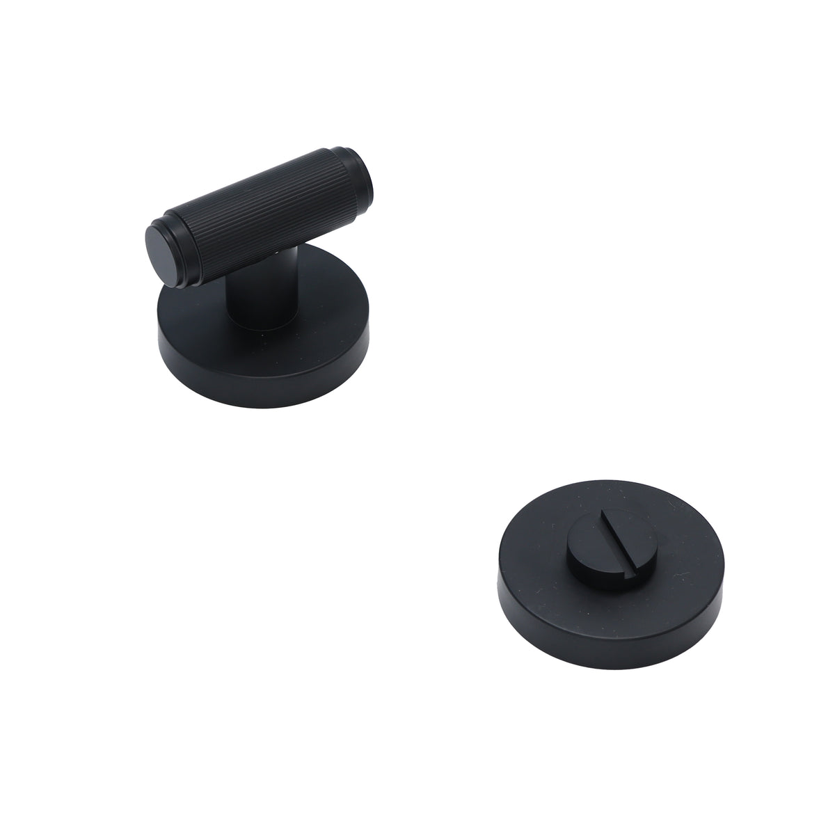 Fluted Lever on Round Rose Bathroom Door Handle Set - Matt Black