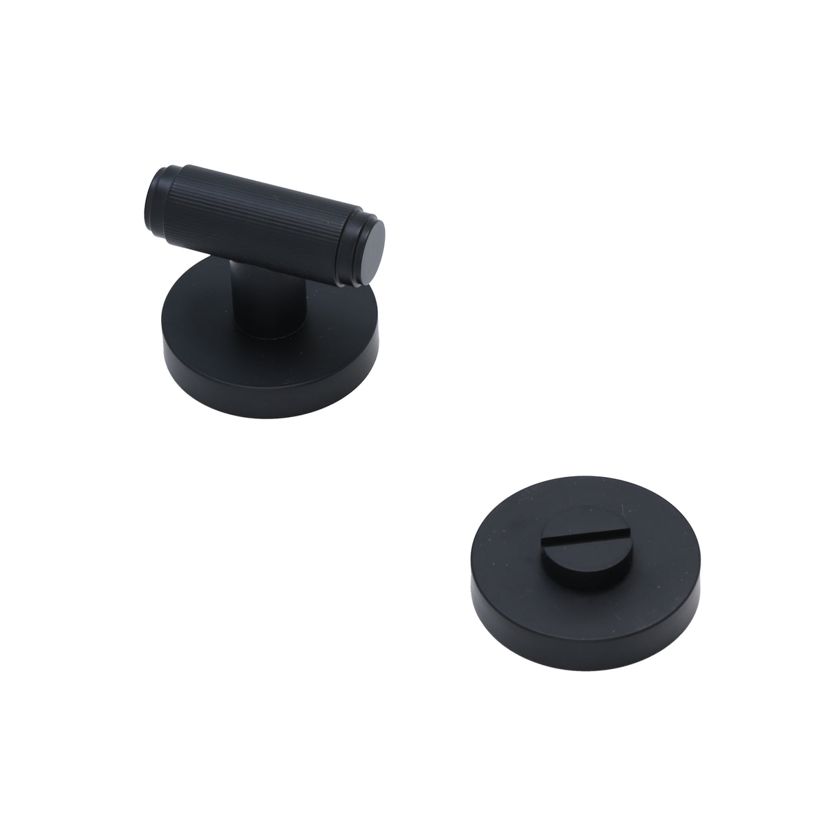 Fluted Lever on Round Rose Bathroom Door Handle Set - Matt Black