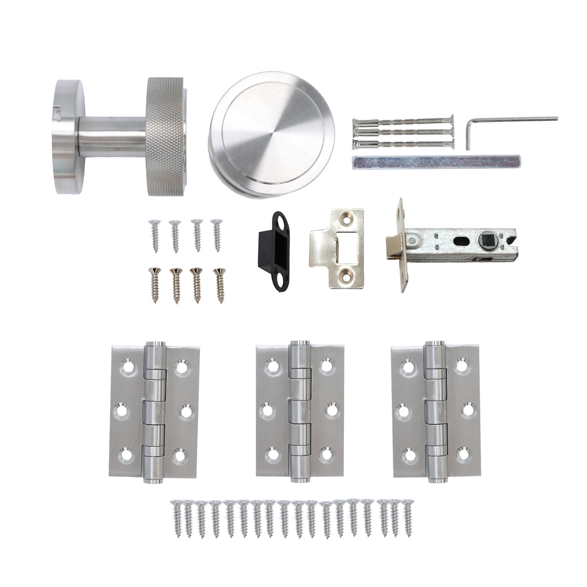 Knurled Round Rose Door Knob Set - Satin Stainless Steel
