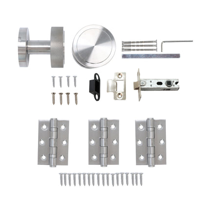 Knurled Round Rose Door Knob Set - Satin Stainless Steel