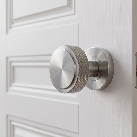 Knurled Round Rose Door Knob Set - Satin Stainless Steel