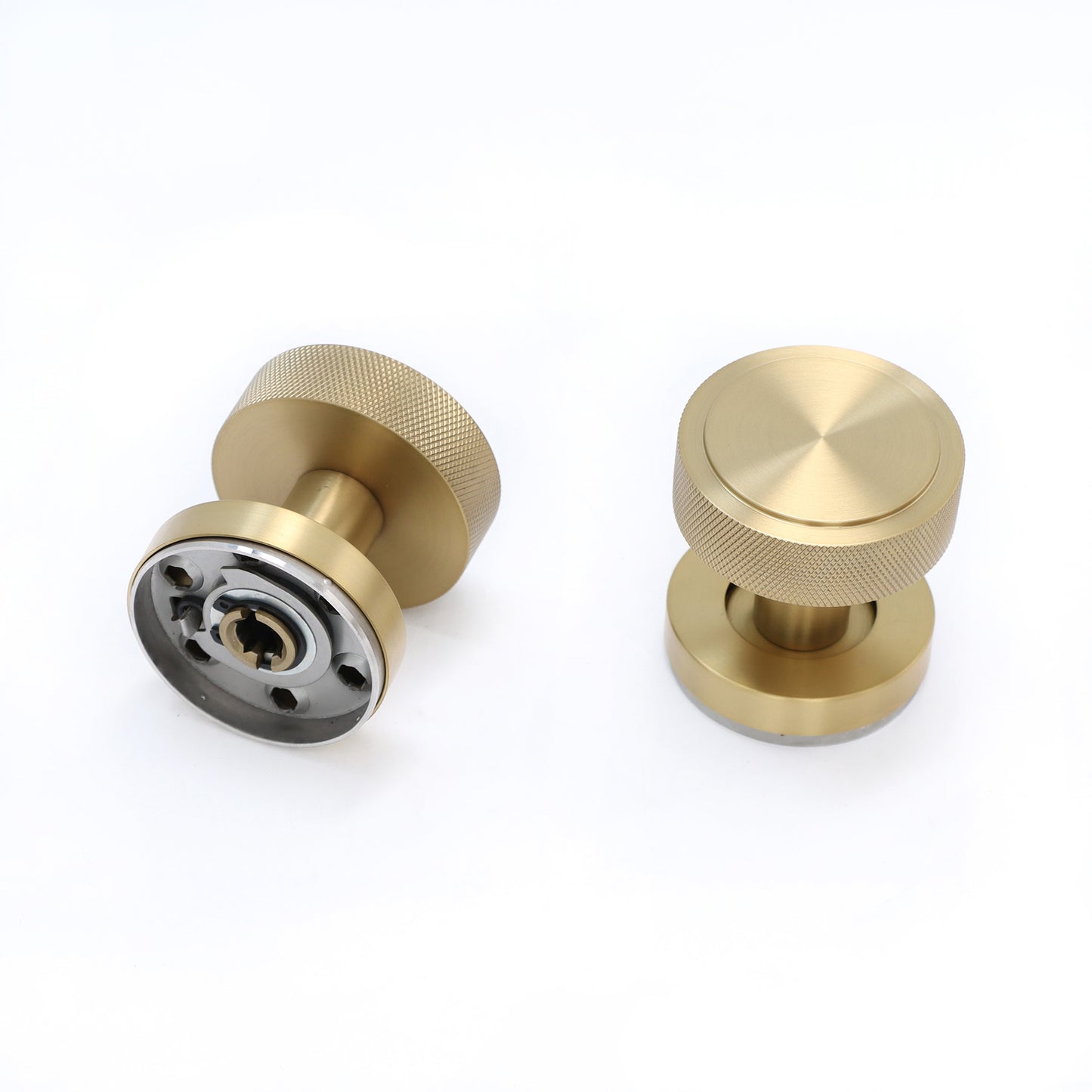 Knurled Round Rose Door Knob Set - Satin Gold