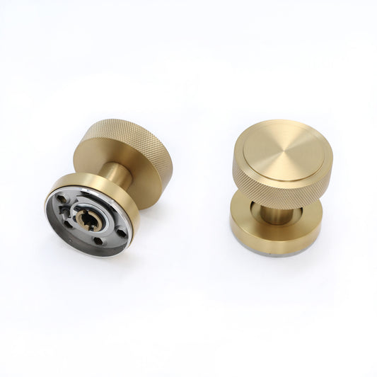Knurled Round Rose Door Knob Set - Satin Gold