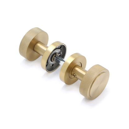 Knurled Round Rose Door Knob Set - Satin Gold