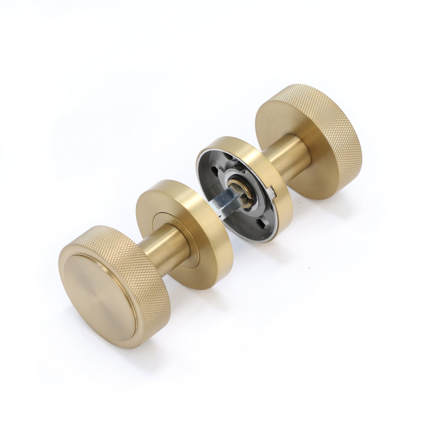 Knurled Round Rose Door Knob Set - Satin Gold