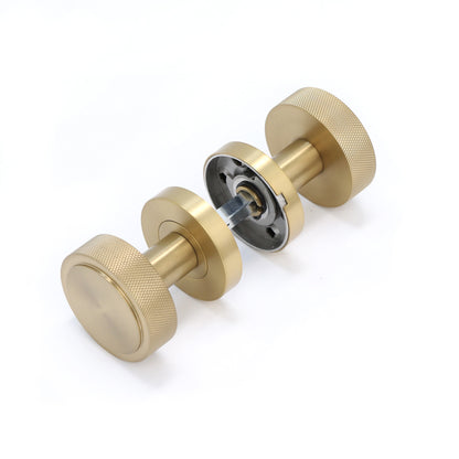 Knurled Round Rose Door Knob Set - Satin Gold